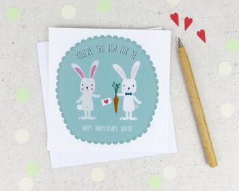 You're The Bun For Me Rabbit Anniversary Card - carte de Saint Valentin pour petit ami - carte d'anniversaire personnalisée - lapins - Happy Valentines Day 2