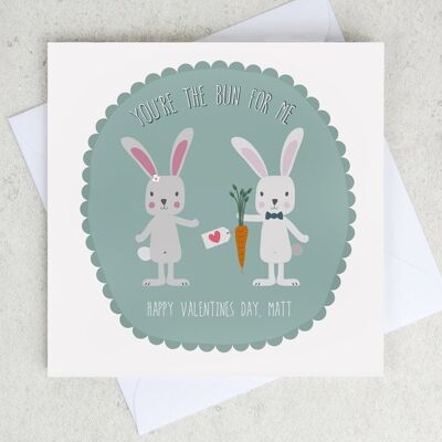 Tarjeta de San Valentín de conejos - tarjeta de San Valentín para novio - tarjeta de San Valentín personalizada - conejitos - eres el bollo para mí
