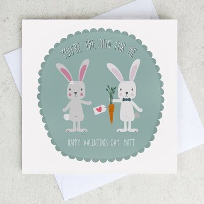 Rabbits Valentine Card - valentine card for boyfriend - personalised valentine card - bunnies - you're the bun for me