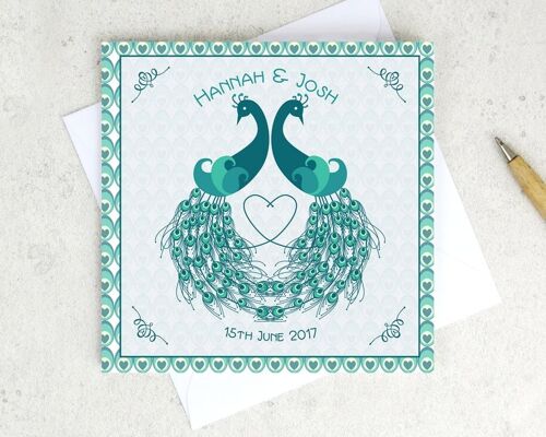 Art Deco Peacock Wedding / Anniversary Card
