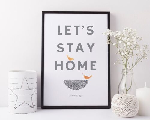 Let's Stay Home - Love Birds Anniversary Love Print - valentine print - lovebird print - anniversary gift - staying in is the new going out - Mounted 16x12" Print (£25.00)