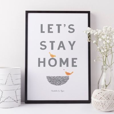 Let's Stay Home – Love Birds Anniversary Love Print – Valentine Print – Lovebird Print – Jubiläumsgeschenk – Bleiben ist das neue Ausgehen – Eiche gerahmter Druck (£60.00)