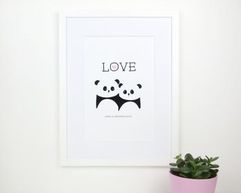 Panda Bear Love Print - Impression personnalisée - cadeau d'anniversaire - impression de mariage - valentines - pandas - noir et blanc - Royaume-Uni - design clin d'œil - Impression A4 non montée (18,00 £) Oui - personnalisez-le 2