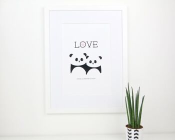 Panda Bear Love Print - Impression personnalisée - cadeau d'anniversaire - impression de mariage - valentines - pandas - noir et blanc - Royaume-Uni - design clin d'œil - Impression A4 non montée (18,00 £) Oui - personnalisez-le 3