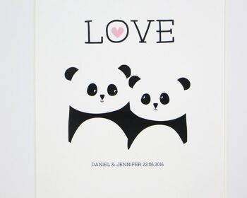Panda Bear Love Print - Impression personnalisée - cadeau d'anniversaire - impression de mariage - valentines - pandas - noir et blanc - Royaume-Uni - design clin d'œil - Impression A4 non montée (18,00 £) Oui - personnalisez-le 4