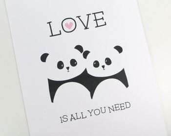 Panda Bear Love Print - Impression personnalisée - cadeau d'anniversaire - impression de mariage - valentines - pandas - noir et blanc - Royaume-Uni - design clin d'œil - Impression A4 non montée (18,00 £) Oui - personnalisez-le 5