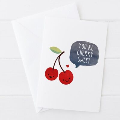 Divertente San Valentino / Anniversario / Love Card - You're Cherry Sweet - carta per fidanzato - carta di San Valentino - carta per la fidanzata - design occhiolino