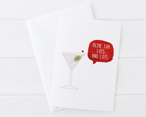 Funny Valentine / Anniversary / Love Card - Olive You - card for boyfriend - valentine card - card for girlfriend - wink design