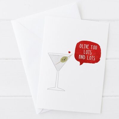 Funny Valentine / Anniversary / Love Card - Olive You - card for boyfriend - valentine card - card for girlfriend - wink design