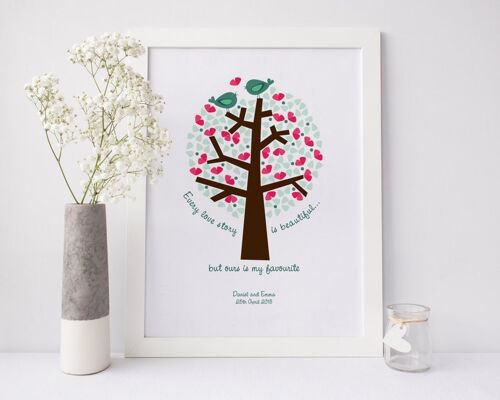 Love Story Anniversary or Wedding Print - green - valentine print - engagement gift - personalized wedding gift - anniversary gift - Unmounted A4 Print (£18.00)