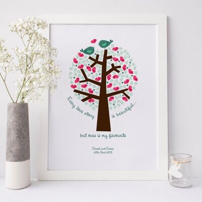 Love Story Anniversary or Wedding Print - green - valentine print - engagement gift - personalized wedding gift - anniversary gift - Oak Framed Print (£60.00)