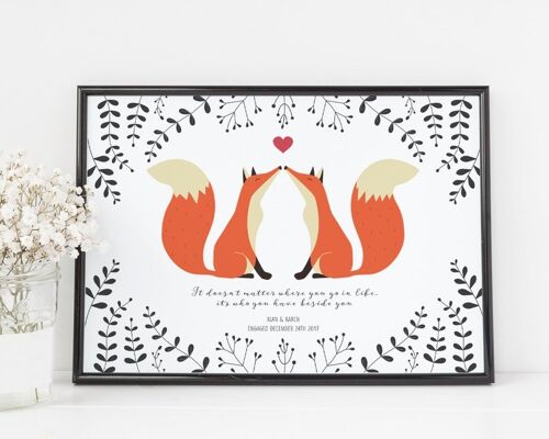 Foxes In Love Personalised Print for Wedding Anniversary or Valentines Day - Natural Framed Print (£60.00)