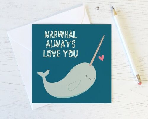 Narwhal Love Card - anniversary card - valentine card for boyfriend - valentine card - valentines day - narwhal anniversary - narwhal card