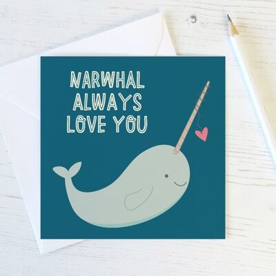 Narwhal Love Card - tarjeta de aniversario - tarjeta de San Valentín para novio - tarjeta de San Valentín - día de San Valentín - aniversario de narval - tarjeta de narval