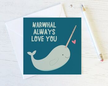 Narwhal Love Card - carte d'anniversaire - carte de la Saint-Valentin pour petit ami - carte de la Saint-Valentin - Saint Valentin - anniversaire du narval - carte du narval