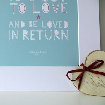Anniversaire Love Print 'To Love and Be Loved in Return' citation - cadeau de mariage / couples - Impression A4 non montée (18,00 £) Bleu sombre 2