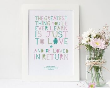 Anniversaire Love Print 'To Love and Be Loved in Return' citation - cadeau de mariage / couples - Impression encadrée noire (60,00 £) Blanc 1