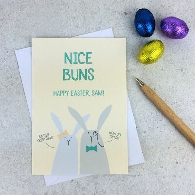 Divertida tarjeta de Pascua - Conejo 'Nice Buns' Tarjeta de Pascua personalizada - tarjeta de conejito - tarjeta de Pascua grosera - tarjeta de Pascua para amigos - conejos Pascua