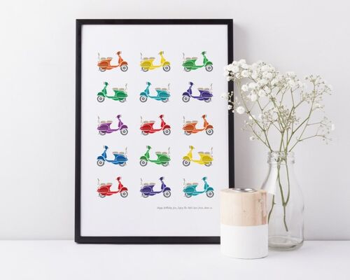 Retro Vespa Scooter Print - fathers day - father's day - personalized print - gift for dad - gift for brother - vespa - lambretta - mod - Oak Framed Print (£60.00)