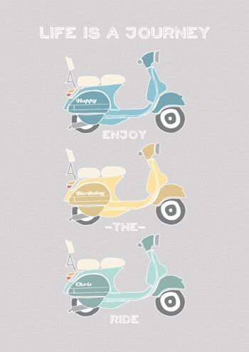 Retro Vespa Scooter Print 'La vie est un voyage, profitez de la balade' - impression personnalisée - cadeau pour papa - cadeau pour frère - scooter personnalisé - Impression montée 16x12" (25,00 £) Rouge Blanc Bleu 2