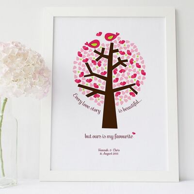 Love Story Anniversary or Wedding Print - valentine gift - pink - engagement gift - personalized wedding gift - anniversary gift - Mounted Print (£25.00)