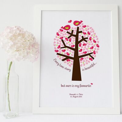 Love Story Anniversary or Wedding Print - valentine gift - pink - engagement gift - personalized wedding gift - anniversary gift - Mounted Print (£25.00)