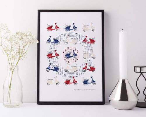 Retro Vespa Mod Scooter Print - fathers day - father's day - personalized print - gift for dad - gift for brother - vespa - lambretta - mod - Unmounted A4 Print (£18.00)