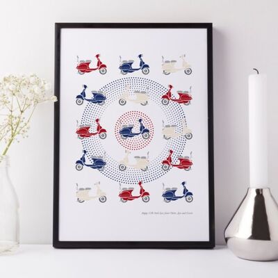 Retro Vespa Mod Scooter Print – Vatertag – Vatertag – personalisierter Druck – Geschenk für Papa – Geschenk für Bruder – Vespa – Lambretta – Mod – Unmontierter A4-Druck (£18,00)