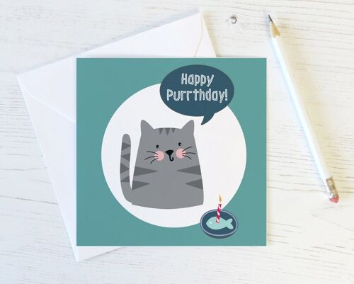 Funny Cat birthday Card - Happy Purrday - cute animal card - friend card - cat card - animal pun card - childrens birthday card
