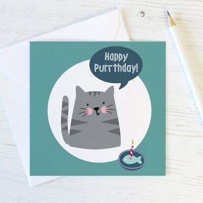 Carta di compleanno divertente gatto - Happy Purrday - carta animale carino - carta amico - carta gatto - scheda animale gioco di parole - biglietto di compleanno per bambini