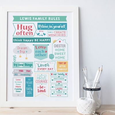 Family Rules Print - house rules print - family picture - kitchen print - household rules - family gift - housewarming gift - Mounted 30x40cm (£25.00)