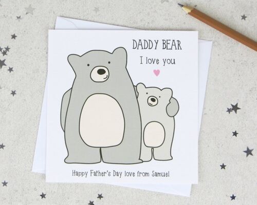 Daddy Bear Fathers Day Card - personalised card - card for daddy - fathers day - cute card - card for dad - bear card - cute bears - uk