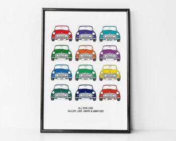 Impression de voiture Mini Cooper classique - mini impression - affiche de voiture - impression pour hommes - cadeau de fête des pères - cadeau mini cooper - cadeau pour garçons - cadeau de voiture - Impression A4 non montée (18,00 £) Rouge Crème & Bleu 2