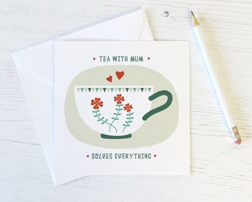 Mothers Day Card Tea with Mum Scandi Style - card for mum - mothering sunday - scandi teacup - uk