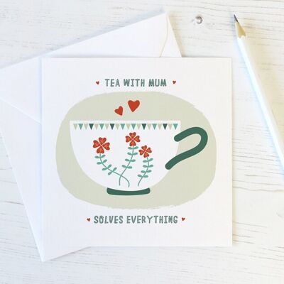 Tarjeta del Día de la Madre Té con Mamá Estilo Scandi - tarjeta para mamá - domingo de maternidad - taza de té scandi - Reino Unido