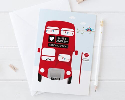 London Bus Wedding Card - personalised wedding card - personalised bus card - routemaster wedding - civil ceremony card - london wedding
