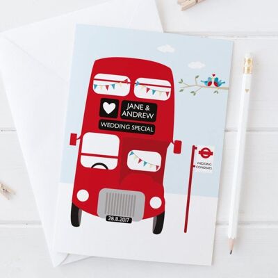 London Bus Wedding Card - personalised wedding card - personalised bus card - routemaster wedding - civil ceremony card - london wedding