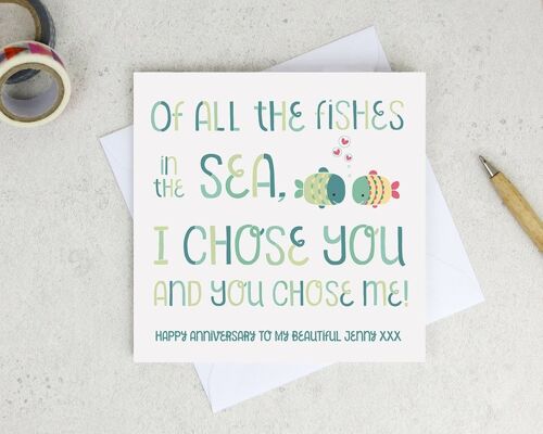 Cute Anniversary Card 'All The Fishes In The Sea' - fishing anniversary card - valentine card - card for wife - card for husband