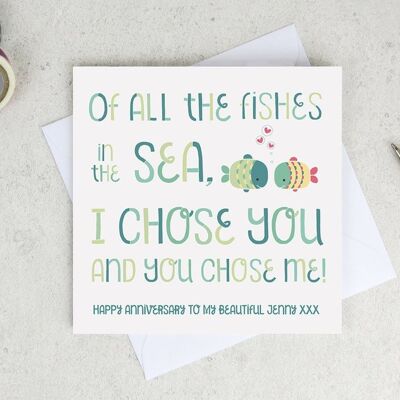 Cute Anniversary Card 'All The Fishes In The Sea' - fishing anniversary card - valentine card - card for wife - card for husband