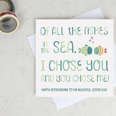 Cute Anniversary Card 'All The Fishes In The Sea' - fishing anniversary card - valentine card - card for wife - card for husband