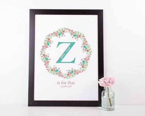 Floral Monogram Initial Nursery Print - Print in 30x40 Mount (£25.00)