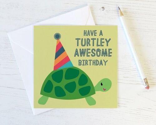 Funny turtle birthday Card - cute animal card - friend card - turtle card - animal pun card - greeting card - uk - childrens birthday card