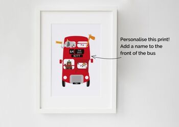 Red London Bus Zoo Animal Impression personnalisée personnalisée pour enfants ou bébés - Fait un excellent cadeau de baptême / baptême ou décoration murale de chambre d'enfant - Impression A4 non montée (£ 18.00) 3