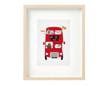 Red London Bus Zoo Animal Impression personnalisée personnalisée pour enfants ou bébés - Fait un excellent cadeau de baptême / baptême ou décoration murale de chambre d'enfant - Impression A4 non montée (£ 18.00) 4