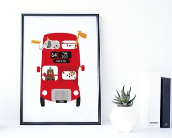 Red London Bus Zoo Animal Impression personnalisée personnalisée pour enfants ou bébés - Fait un excellent cadeau de baptême / baptême ou décoration murale de chambre d'enfant - Impression A4 non montée (£ 18.00) 6