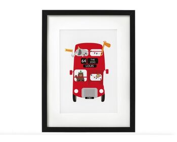 Red London Bus Zoo Animal Impression personnalisée personnalisée pour enfants ou bébés - Fait un excellent cadeau de baptême / baptême ou décoration murale de chambre d'enfant - Monté 30x40cm (25,00 £) 1