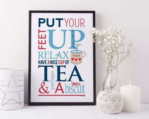 Tea and Biscuit Quote Gift Print 'Put your feet up' - personalised - the perfect present for best friends or for mum! - Unmounted A4 Print (£18.00)