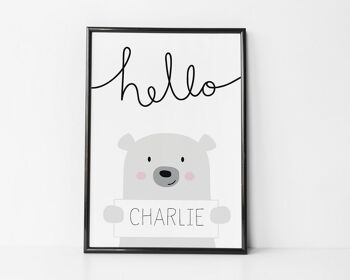 Hello Bear Nursery Print - impression personnalisée pour enfants - impression d'ours mignon - cadeau bébé fille - cadeau bébé garçon - cadeau de baptême - Royaume-Uni - Monté 30x40cm (25,00 £) 1