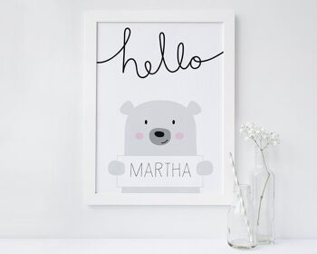 Hello Bear Nursery Print - impression personnalisée pour enfants - impression d'ours mignon - cadeau bébé fille - cadeau bébé garçon - cadeau de baptême - Royaume-Uni - Monté 30x40cm (25,00 £) 3