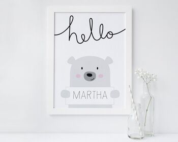 Hello Bear Nursery Print - impression personnalisée pour enfants - impression d'ours mignon - cadeau bébé fille - cadeau bébé garçon - cadeau de baptême - Royaume-Uni - Impression encadrée noire (60,00 £) 3